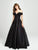 Madison James - 19-102 Off-Shoulder Beaded Applique Satin A-Line Gown In Black