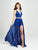 Madison James - 19-103 Two-Piece Beaded Lace Pleated Organza Gown In Blue