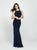Madison James - 19-104 Ruched Open Back Sheath Gown In Blue
