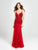 Madison James - Beaded Plunging Godet Trumpet Evening Dress 19-105 In Red