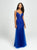 Madison James - 19-105 Beaded Plunging Bodice Godet Trumpet Gown In Blue
