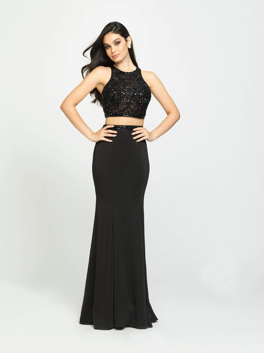 Madison James - 19-106 Beaded Illusion Bodice Two-Piece Gown In Black