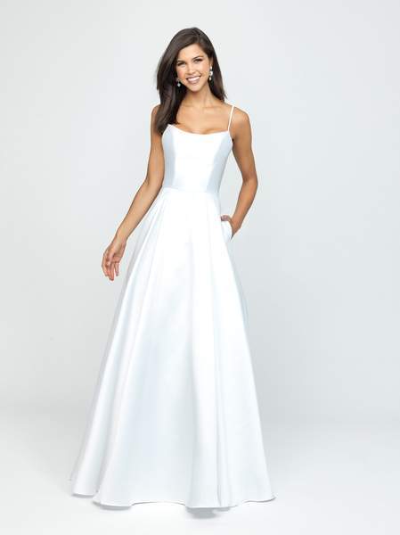 Madison James - Sleeveless Square Neck Mikado Prom Ballgown 19-107 - 1 pc White In Size 10 Available In White