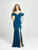 Madison James - 19-109 Draped Cold Shoulder High Slit Gown In Blue and Green