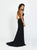 Madison James - 19-110 Crystal-Studded Illusion Paneled Gown In Black