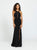Madison James - 19-110 Crystal-Studded Illusion Paneled Gown In Black