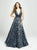 Madison James - 19-114 Iridescent Laser Cut Lace A-line Dress In Blue and Green