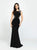 Madison James - 19-116 Beaded Jewel Evening Dress with Slit In Black