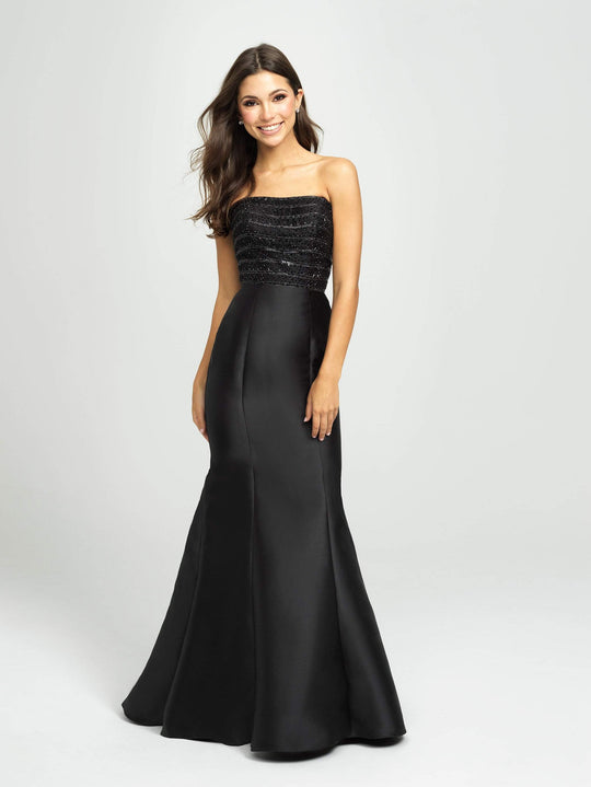Madison James - 19-118 Ruffled Beaded Strapless Mermaid Gown In Black