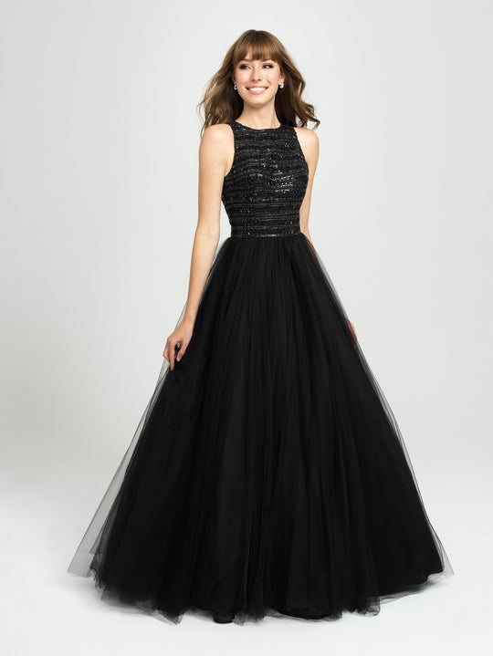 Madison James - Beaded Bodice Tulle Ballgown 19-119  In Black
