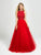 Madison James - 19-119 Beaded Jewel Pleated Ballgown In Red