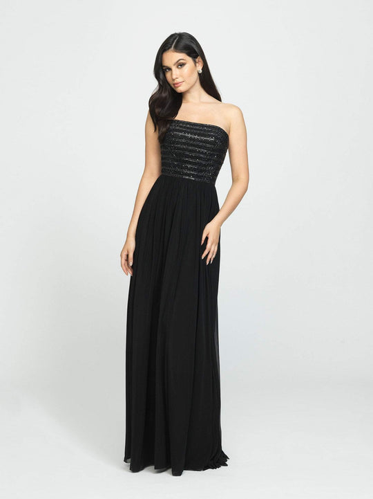 Madison James - 19-120 Beaded Strapless A-Line Evening Dress In Black
