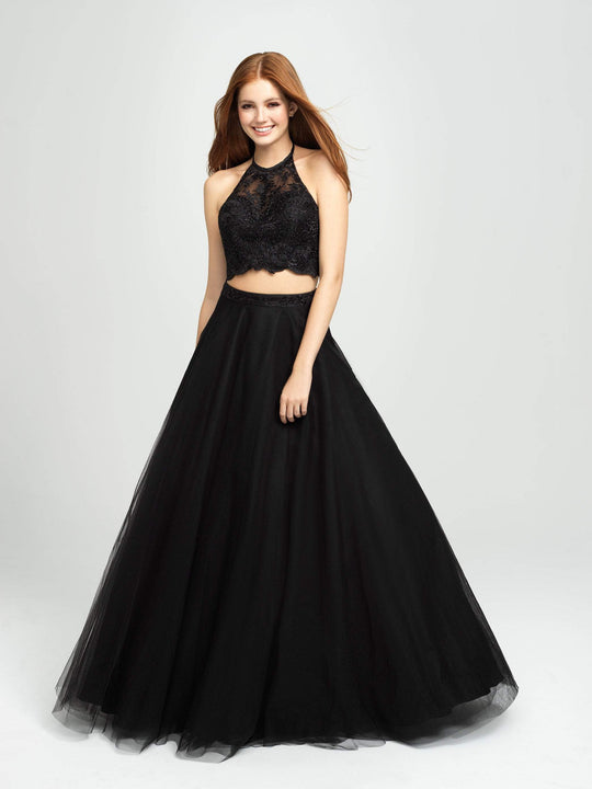 Madison James - 19-122 Embroidered Illusion Halter Tulle Gown In Black