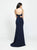 Madison James - 19-123 Crop Top Sheath Skirt with Slit Jersey Dress In Blue