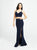 Madison James - 19-123 Crop Top Sheath Skirt with Slit Jersey Dress In Blue