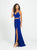Madison James - 19-123 Crop Top Sheath Skirt with Slit Jersey Dress In Blue