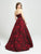 Madison James - 19-124 Strapless Floral Brocade Evening Gown In Red and Black