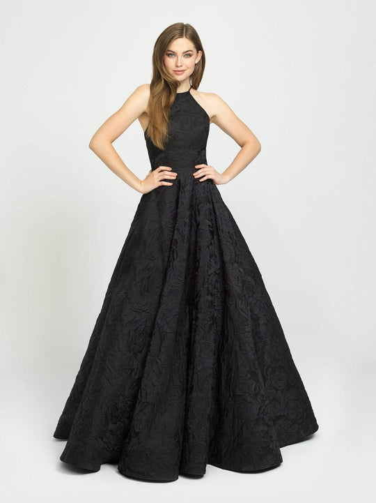 Madison James - 19-125 Halter Strappy Back Floral Brocade Evening Gown In Black