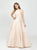 Madison James - 19-125 Halter Strappy Back Floral Brocade Evening Gown In Pink