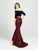 Madison James - 19-126 Quarter Sleeve Off Shoulder Floral Print Gown In Black and Red