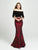 Madison James - 19-126 Quarter Sleeve Off Shoulder Floral Print Gown In Black and Red