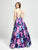 Madison James - 19-127 Floral Printed Halter Mikado A-line Dress In Blue and Multi-Color