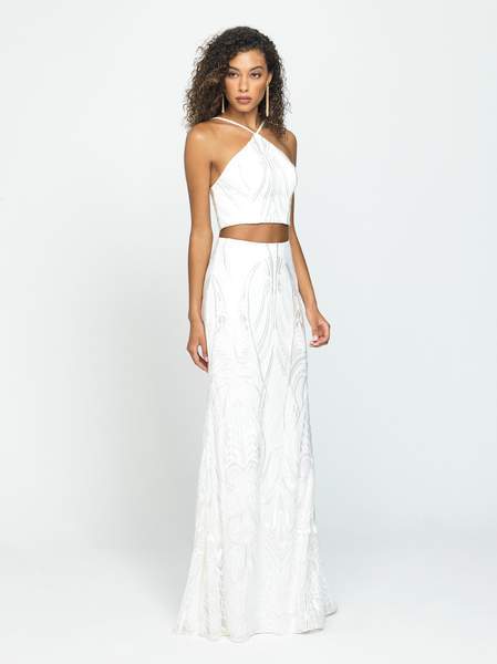Madison James - Two-Piece Embroidered Halter Sheath Gown 19-128 In White