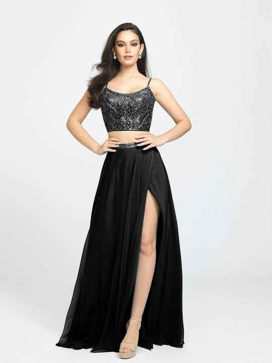 Madison James - 19-129 Beaded Bodice Chiffon A-Line Gown In Black