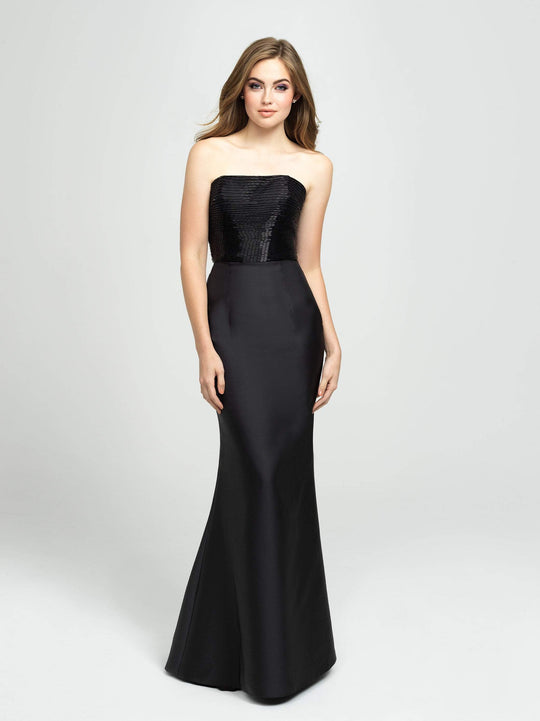 Madison James - 19-130 Strapless Beaded Bodice Mikado Gown In Black