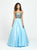 Madison James - 19-133 Beaded Deep V-neck Satin A-line Dress In Blue