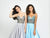 Madison James - 19-133 Beaded Deep V-neck Satin A-line Dress In Silver and Blue