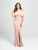 Madison James - 19-137 Ruffled Off-Shoulder Gown with Slit In Pink