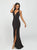 Madison James - 19-139 Stretch Satin Deep V-neck Trumpet Dress In Black