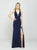 Madison James - 19-139 Stretch Satin Deep V-neck Trumpet Dress In Blue