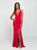 Madison James - 19-139 Stretch Satin Deep V-neck Trumpet Dress In Red