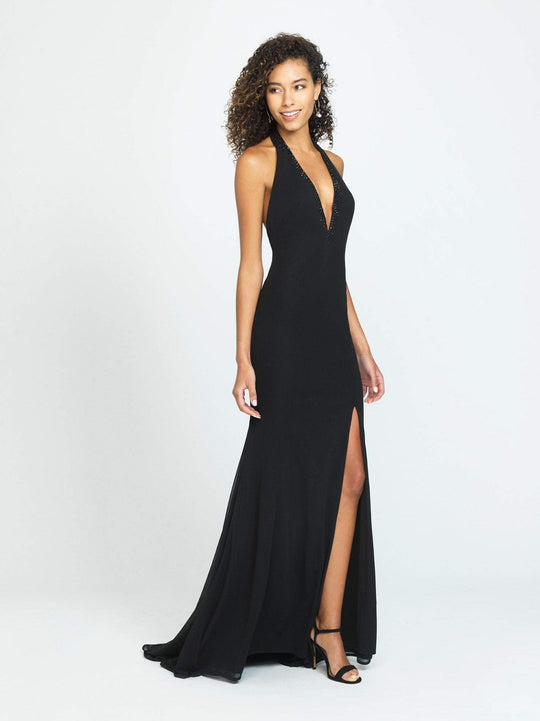 Madison James - 19-140 Plunging Halter Open Back Dress In Black