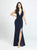 Madison James - 19-140 Plunging Halter Open Back Dress In Blue