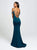 Madison James - 19-146 Strappy Plunging Off-Shoulder Fringed Gown In Blue and Green