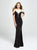 Madison James - 19-146 Strappy Plunging Off-Shoulder Fringed Gown In Black