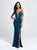 Madison James - 19-146 Strappy Plunging Off-Shoulder Fringed Gown In Blue and Green