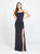 Madison James - 19-147 Boning Fitted Gown with Slit In Blue