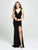 Madison James - 19-150 Beaded Plunging V-Neck High Slit Gown In Black