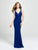 Madison James - 19-150 Beaded Plunging V-Neck High Slit Gown In Blue