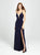 Madison James - 19-154 Glitter Jersey Deep V-neck Sheath Dress In Blue