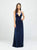 Madison James - 19-156 Plunging V-Neck A-Line Dress In Blue