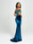 Madison James - 19-157 Embroidered Off Shoulder Velvet Gown In Blue