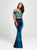 Madison James - 19-157 Embroidered Off Shoulder Velvet Gown In Blue