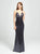 Madison James - 19-158 Plunging V-Neck Sheath Evening Gown In Gray