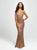 Madison James - 19-158 Plunging V-Neck Sheath Evening Gown In Gold