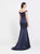 Madison James - 19-161 Off Shoulder Satin Overskirt Gown In Blue
